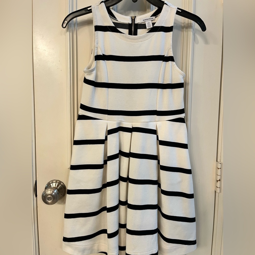 Nordstrom Black and White Pleated Fit and Flare Dress